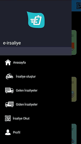 e-irsaliye mobil uygulama menü ekranı görüntüsü